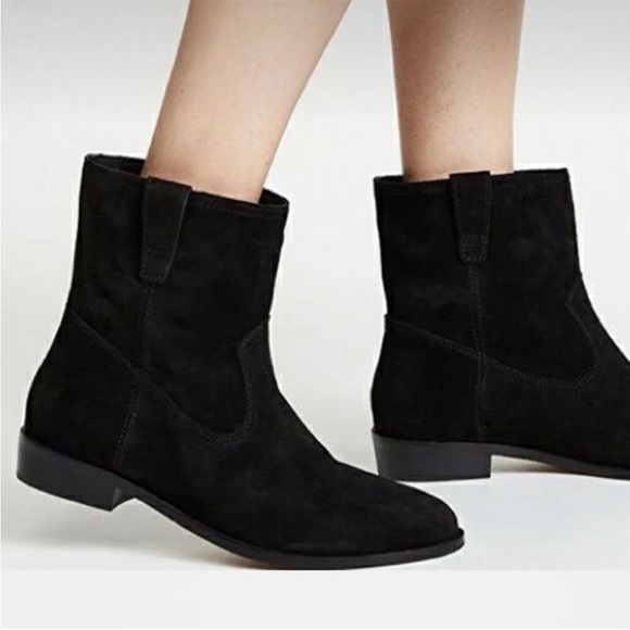 REBECCA MINKOFF Womens 7.5 Ankle Boots Chasidy Booties Black Suede Leather - Picture 1 of 5
